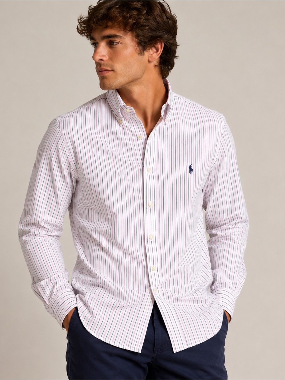 Ralph Lauren Classic Fit 16.5 XL Button Down Shirt White Pink Stripe Cotton